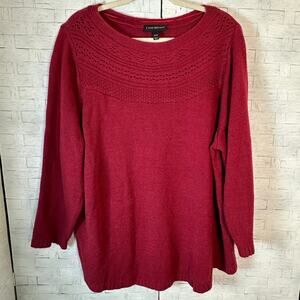Lane Bryant women’s sweater cranberry red decorative yolk feminine plus size